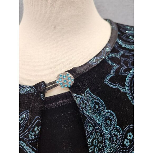 Elementz Womens XL Black & Turquoise Paisley Cardigan With Sparkling Button Deta - Picture 2 of 8